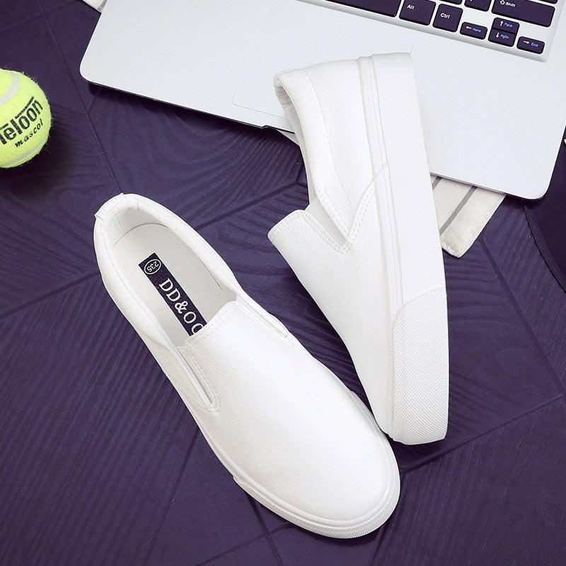 Women Leather Espadrilles Spring Trend Casual Flats Sneakers New Fashion Comfort Slip-on Platform Vulcanized Shoes Women Casual Fashionable Sports Espadrilles