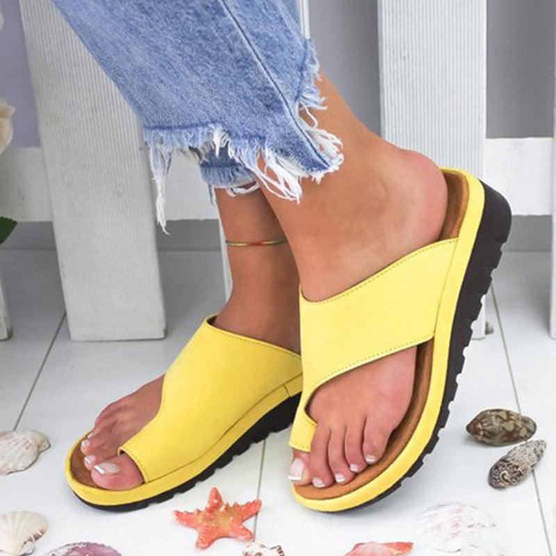 Women Leather Shoes Comfy Platform Flat Sole Casual Soft Big Toe Foot Sandal Flat Sole Casual Soft Toe Ring Unique Sandal Modern Summer Beach Shoes