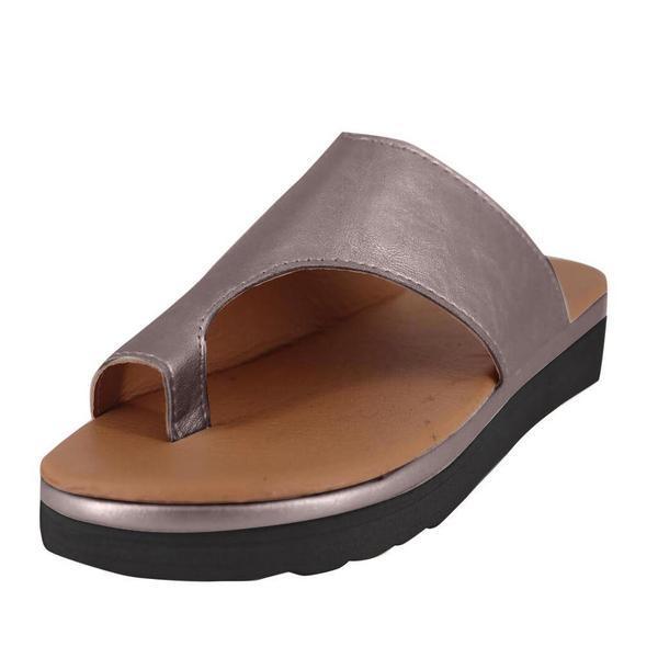 Women Leather Shoes Comfy Platform Flat Sole Ladies Casual Soft Big Toe Foot Sandal Walking Strappy Slides Sandals Open Toe Summer Shoes With Arch Support