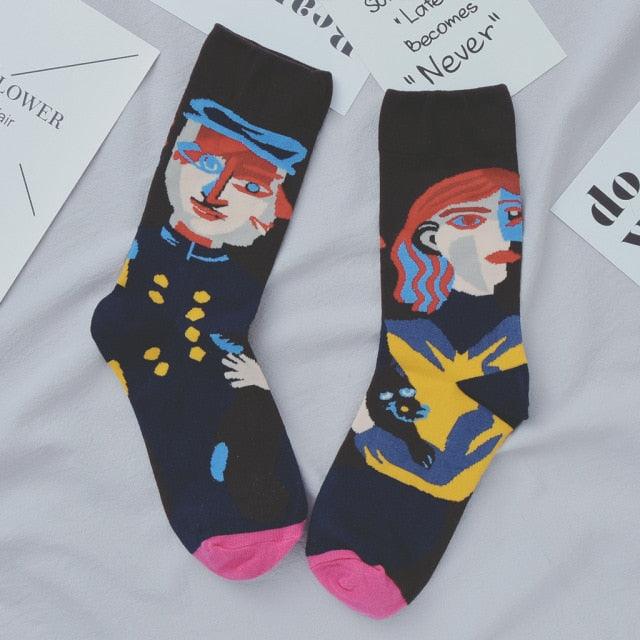 Women Long Sock Cartoon Print Creative Fashion Personalized Novelty Men Women Socks Winter Warm Comfortable Cotton Socks Running Cycling Socks For Men And Women