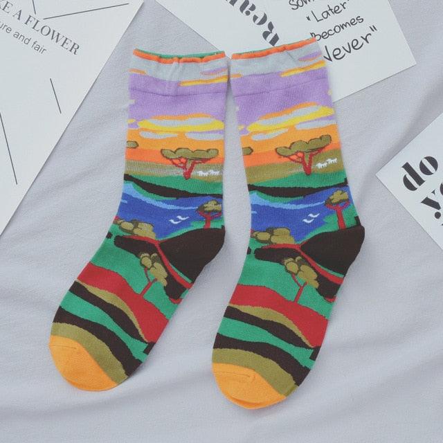 Women Long Sock Cartoon Print Creative Fashion Personalized Novelty Men Women Socks Winter Warm Comfortable Cotton Socks Running Cycling Socks For Men And Women