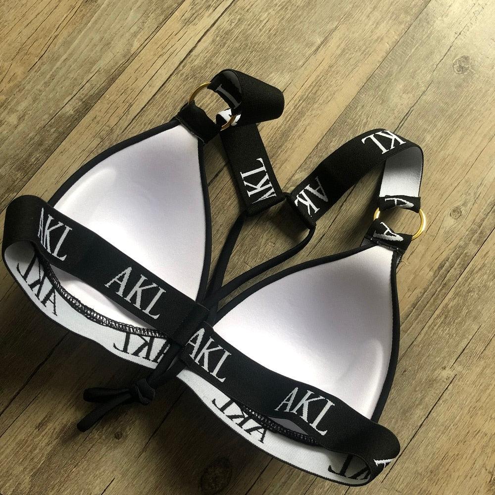 Women Luxury Black White Swimwear Women's Swimming Suit Push Up Bikini  Lace Up Bikinis Women Swimsuit Women's Bathing Suits Push Up Halter Bandage Bikini Letter Printing Mini Summer Bikini Set