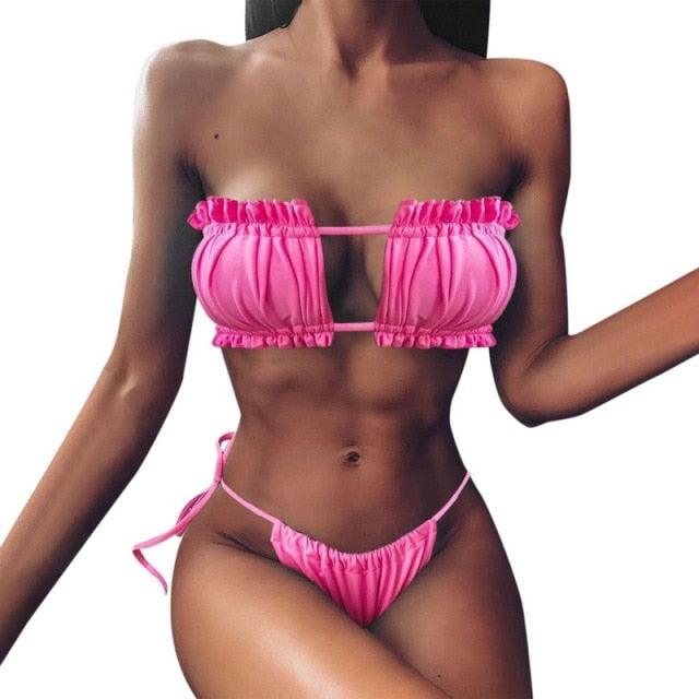 Women Luxury Leopard High Waist Bikini  Swimsuit Women's Push Up Bra Tie Side Cutout Bikini Set High Cut Padded Solid Bating Suit Swimwear Female Bikini Set Bathing Suit