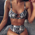 Women Luxury Leopard High Waist Bikini  Swimsuit Women's Push Up Bra Tie Side Cutout Bikini Set High Cut Padded Solid Bating Suit Swimwear Female Bikini Set Bathing Suit