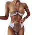 Women Luxury Leopard High Waist Bikini  Swimsuit Women's Push Up Bra Tie Side Cutout Bikini Set High Cut Padded Solid Bating Suit Swimwear Female Bikini Set Bathing Suit