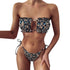 Women Luxury Leopard High Waist Bikini  Swimsuit Women's Push Up Bra Tie Side Cutout Bikini Set High Cut Padded Solid Bating Suit Swimwear Female Bikini Set Bathing Suit