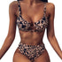 Women Luxury Leopard High Waist Bikini  Swimsuit Women's Push Up Bra Tie Side Cutout Bikini Set High Cut Padded Solid Bating Suit Swimwear Female Bikini Set Bathing Suit