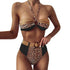 Women Luxury Leopard High Waist Bikini  Swimsuit Women's Push Up Bra Tie Side Cutout Bikini Set High Cut Padded Solid Bating Suit Swimwear Female Bikini Set Bathing Suit