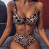 Women Luxury Leopard High Waist Bikini  Swimsuit Women's Push Up Bra Tie Side Cutout Bikini Set High Cut Padded Solid Bating Suit Swimwear Female Bikini Set Bathing Suit