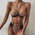 Women Luxury Leopard High Waist Bikini  Swimsuit Women's Push Up Bra Tie Side Cutout Bikini Set High Cut Padded Solid Bating Suit Swimwear Female Bikini Set Bathing Suit