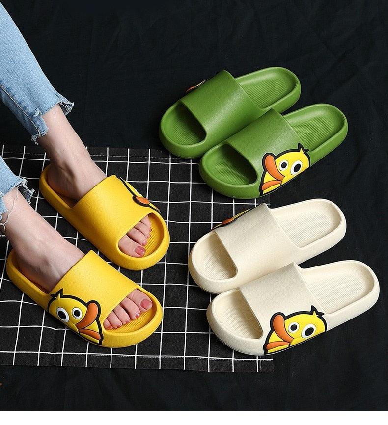 Women Men Slippers Summer Beach Slides Winter Sandals Flip Flops Duck Platform Thick Soled Couples Bathroom Quick Drying EVA Open Toe Soft Slippers Thick Lightweight Slippers