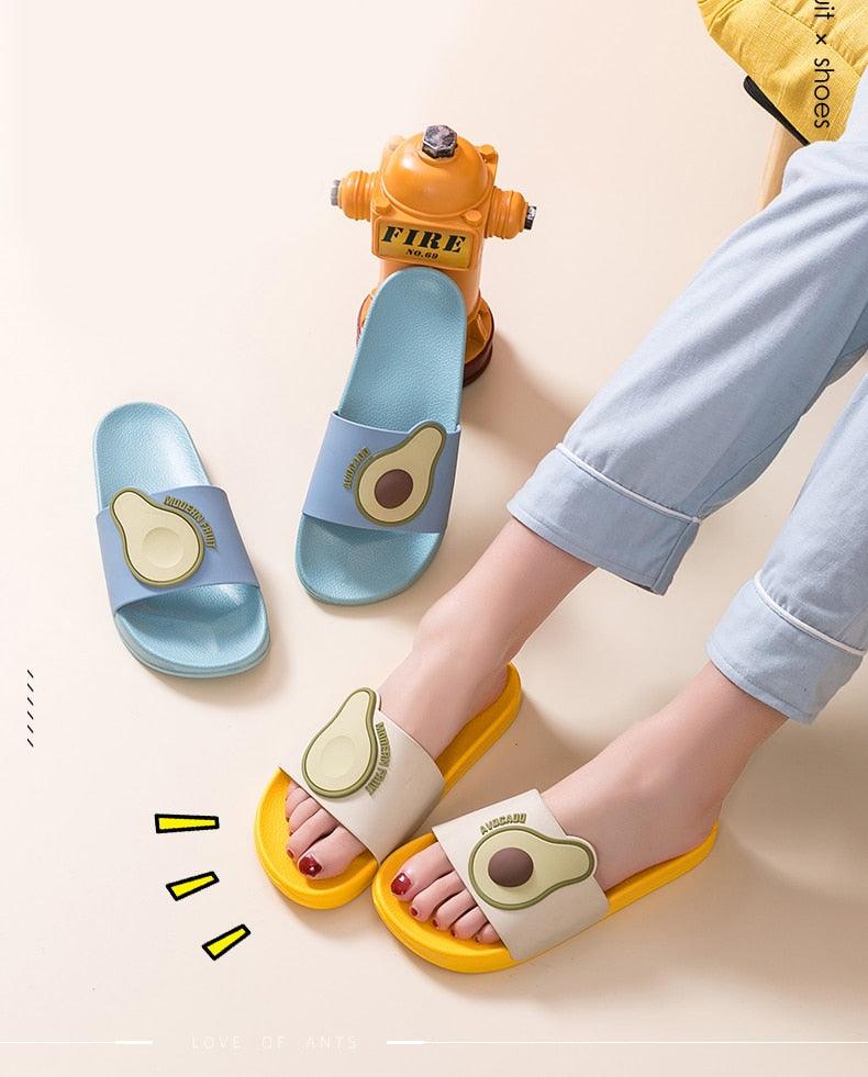 Women Men Summer Slippers Casual Sandals Beach Slides Fruits Avocado Flip Flops Non-Slip Soft Sole Bathroom Shoes Open Toe Soft Slippers Non-Slip Soft Shower Spa Bath Pool Gym House Sandals