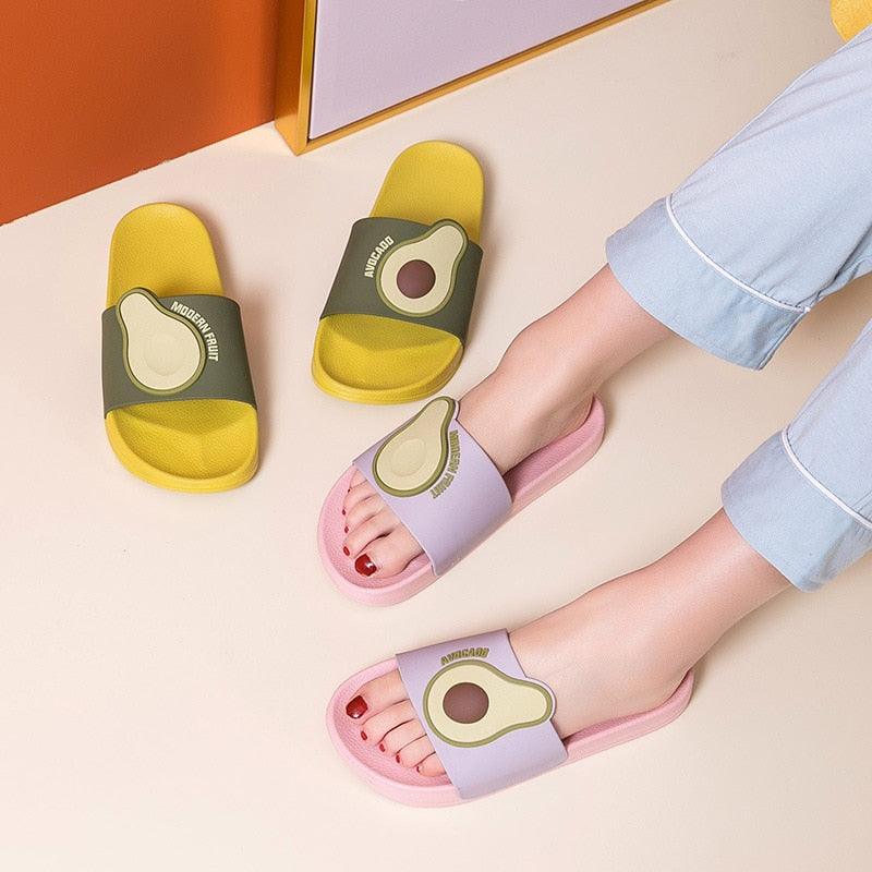 Women Men Summer Slippers Casual Sandals Beach Slides Fruits Avocado Flip Flops Non-Slip Soft Sole Bathroom Shoes Open Toe Soft Slippers Non-Slip Soft Shower Spa Bath Pool Gym House Sandals