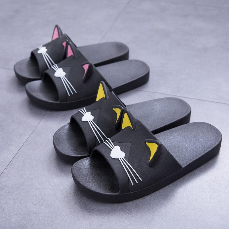 Women Men Summer Slippers Slide Sandals Beach Flip Flops Cats Thick Bottom Couple Boys Girls Comfort Shoes Fashion Outdoor Slides Beach Pool Gym House Slipper