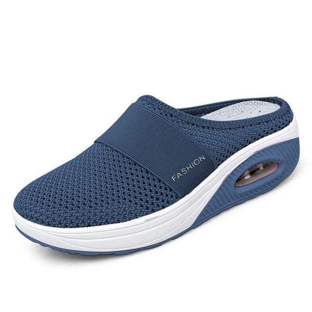 Women Mesh Lightweight Shoes Modern Clogs Female Air Cushion Sandals Thick Bottom Sneakers Air Cushion Slip-On Walking Shoes Breathable Casual Outdoor Walk Sneakers With Arch Support