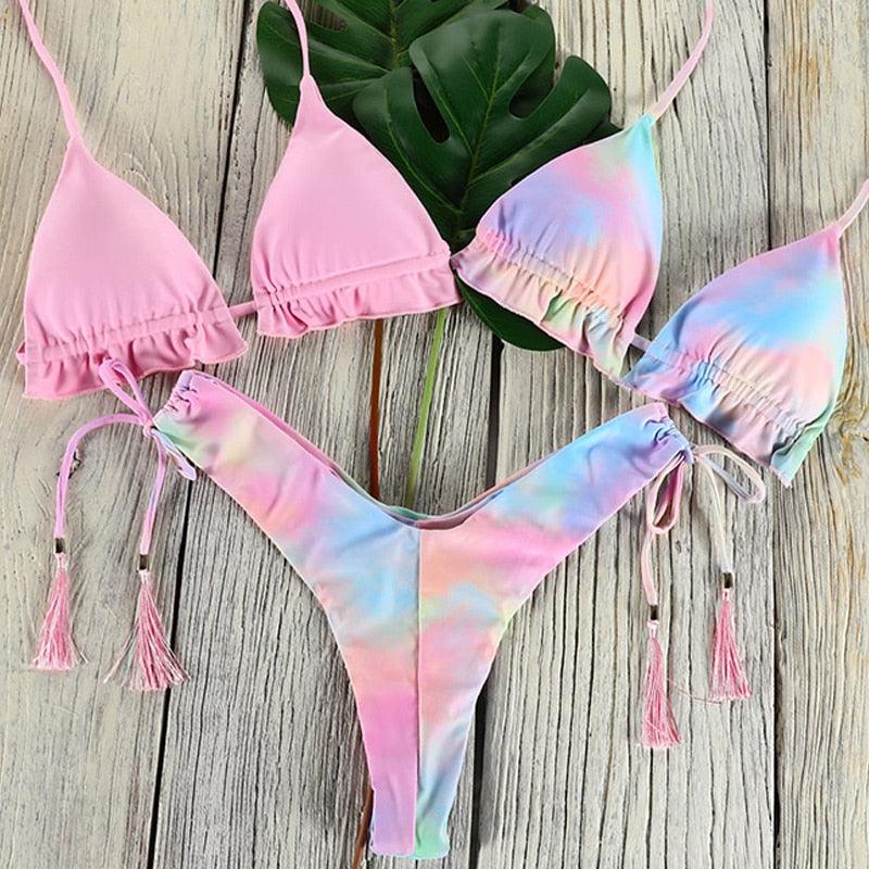 Women Modern Swimsuit Bikini Set Beach Swimwear Women Women's Floral Print Triangle Bikini Set Cutout Low Waist Bathing Suit Swimwear Halter String Triangle Bikini Sets