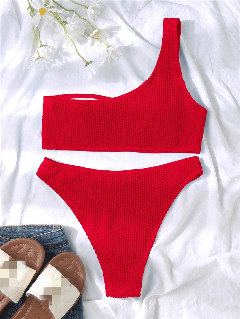 Women One-Shoulder Bikini Swimsuit Women Push Up Swimwear Women's Bathing Suit Comfortable Bikini Ribbed Two Piece Swimsuit Bikini Set Summer Bathing Suit Beach Wear Swimming Suit - ALLURELATION - 519, Beach bikini, Beach Wear, bikini, Bikini Swimsuit, classic bikini, comfortable bikini, Fashion bikini, Modern bikini, new design bikini, Push Up Swimwear, retro bikini, Ribbed bikini, Solid Bikini, stylish bikini, Summer bikini, swimwear, Two Piece Swimsuit, Women bikini, Women's Bathing Suit - Stevvex.com