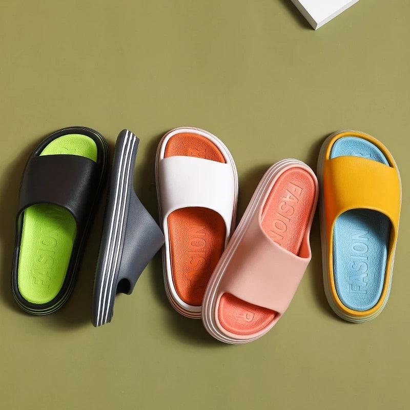 Women Outside Slippers Summer Runway Shoes EVA Soft Thick Sole Non-slip Outdoor Women Slides Pool Beach Open Toe Soft Slippers Thick Lightweight Non-Slip Shower Bath Cloud Slides Pool Gym House Sandals