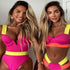 Women Push Up Bikini Women Neon Bandage Swimwear Women Patchwork Bikini Swimsuit 2 Piece  Cutout Molded Push Up Bathing Suit Ruffle Hook Closure Bikini Set Two Piece Bathing Suit