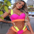 Women Push Up Bikini Women Neon Bandage Swimwear Women Patchwork Bikini Swimsuit 2 Piece  Cutout Molded Push Up Bathing Suit Ruffle Hook Closure Bikini Set Two Piece Bathing Suit