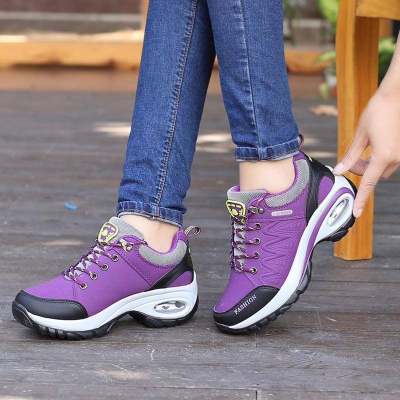 Women Running Air Cushion Athletic Sneakers Walking Breathable Sport Lace Up Hight Platform Casual Shoes Womens Mesh Sneakers Fashion Tennis Breathable Walking Gym Work Shoes