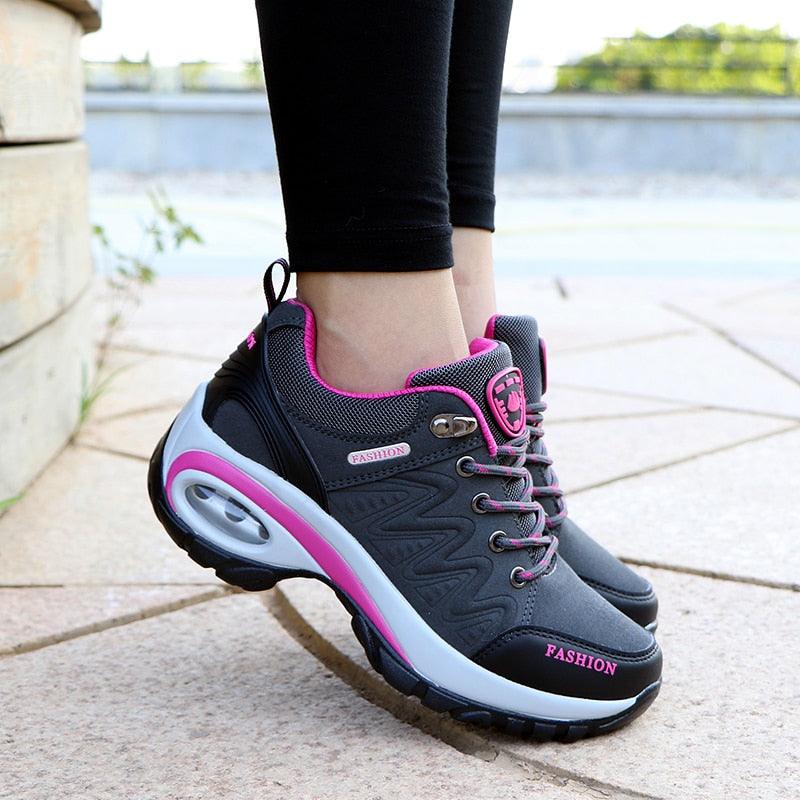 Women Running Air Cushion Athletic Sneakers Walking Breathable Sport Lace Up Hight Platform Casual Shoes Womens Mesh Sneakers Fashion Tennis Breathable Walking Gym Work Shoes