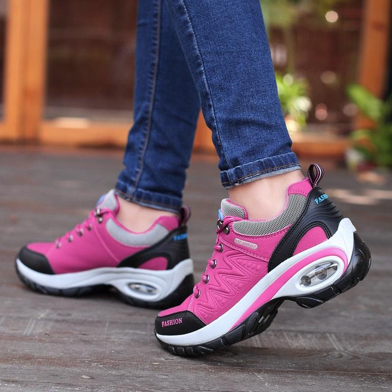 Women Running Air Cushion Athletic Sneakers Walking Breathable Sport Lace Up Hight Platform Casual Shoes Womens Mesh Sneakers Fashion Tennis Breathable Walking Gym Work Shoes