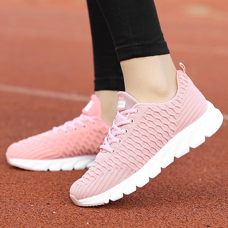 Women Running Sneakers Breathable Women Flat Shoes Lightweight Casual Lace-up Casual Light Sneaker Outdoor Breathable Mesh Fashion Sports Womens Sneakers