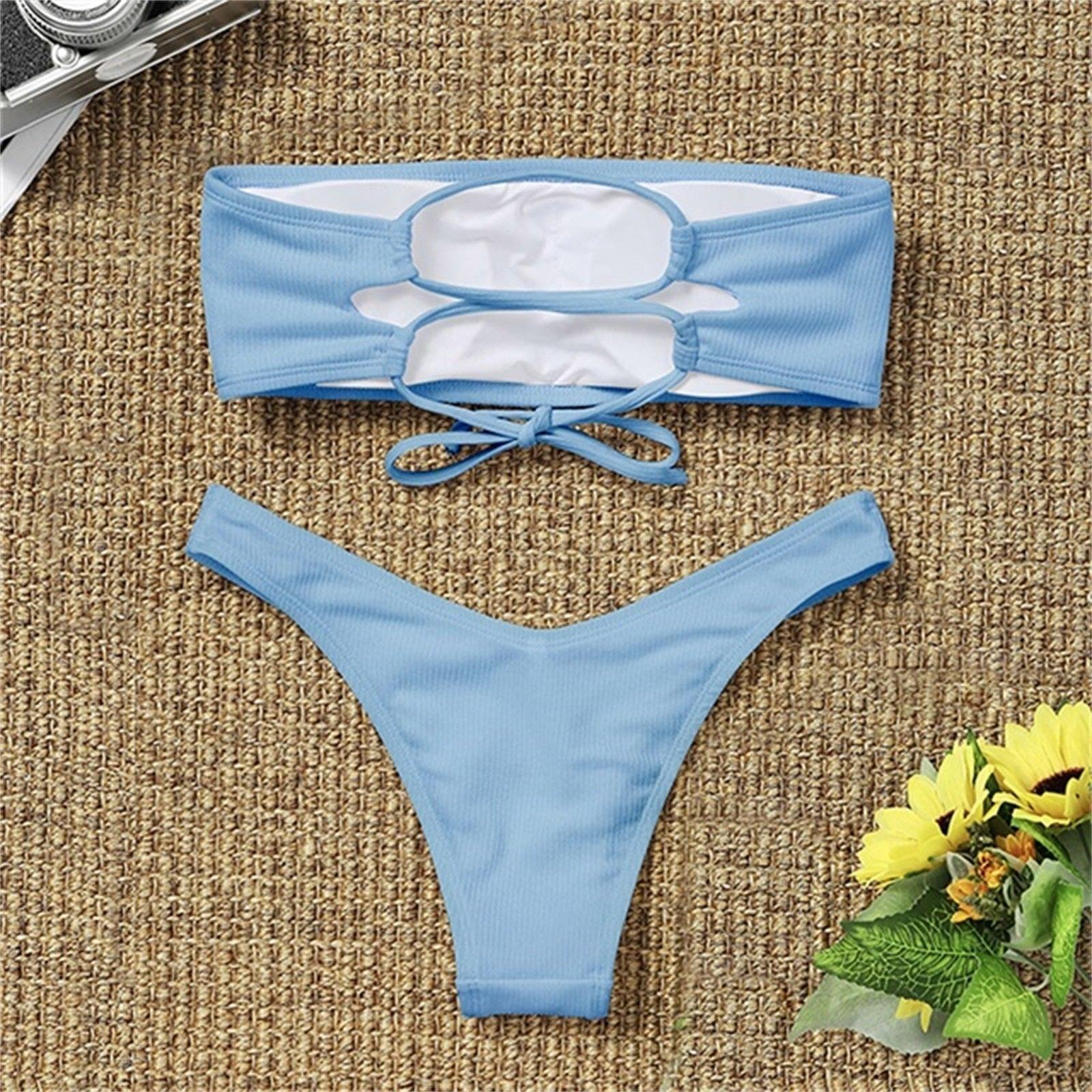 Women's Bikini Two Piece Swimsuit Swimwear  Beach Bathing Suit Woman Two-Piece Strapless Padded High Cut Bandeau Bathing Suit Swimwear