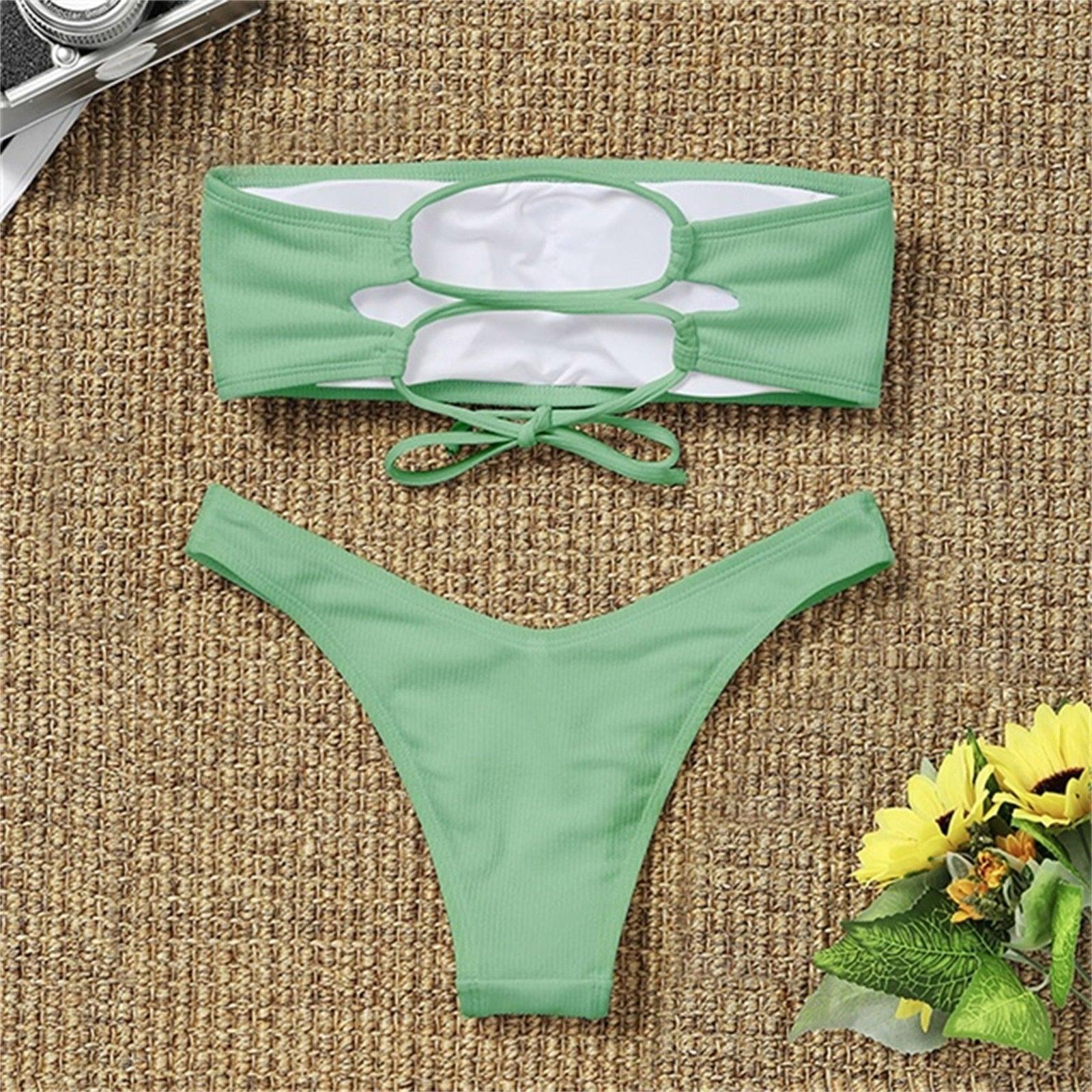 Women's Bikini Two Piece Swimsuit Swimwear  Beach Bathing Suit Woman Two-Piece Strapless Padded High Cut Bandeau Bathing Suit Swimwear