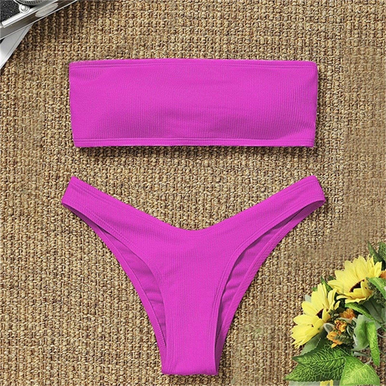 Women's Bikini Two Piece Swimsuit Swimwear  Beach Bathing Suit Woman Two-Piece Strapless Padded High Cut Bandeau Bathing Suit Swimwear