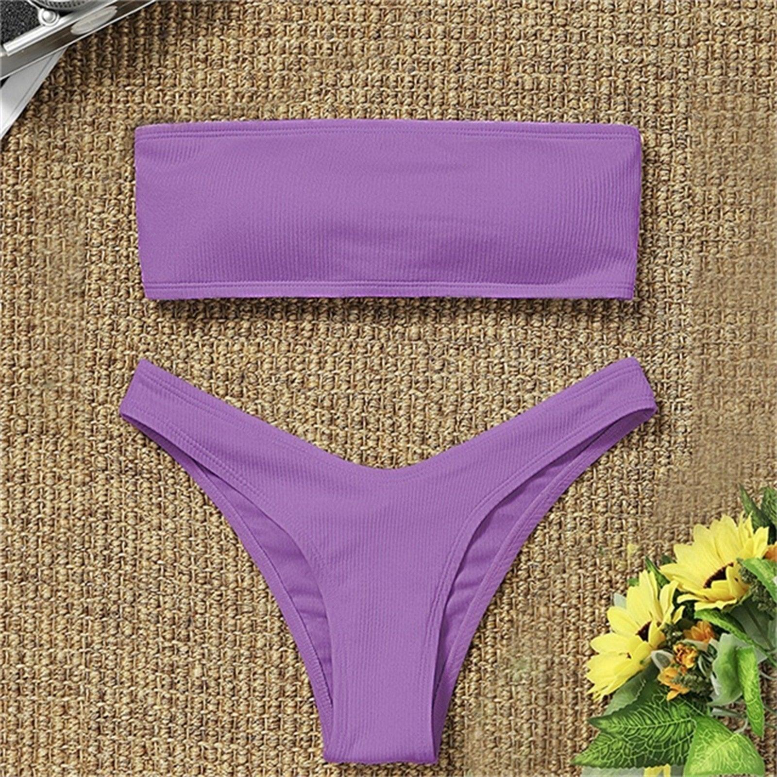 Women's Bikini Two Piece Swimsuit Swimwear  Beach Bathing Suit Woman Two-Piece Strapless Padded High Cut Bandeau Bathing Suit Swimwear