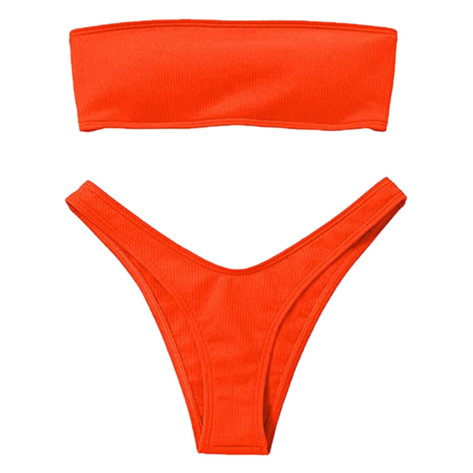 Women's Bikini Two Piece Swimsuit Swimwear  Beach Bathing Suit Woman Two-Piece Strapless Padded High Cut Bandeau Bathing Suit Swimwear