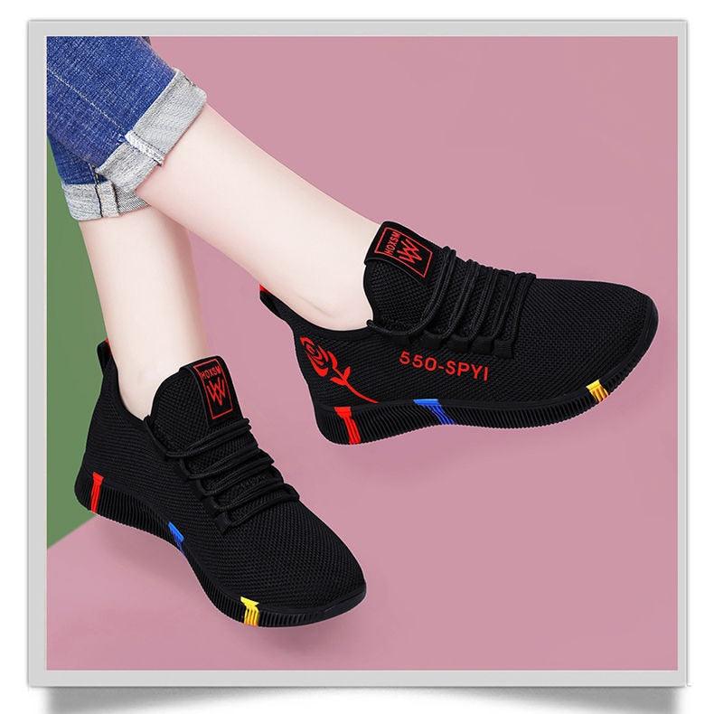 Women's Breathable Non-slip Platform Fashion Autumn New Casual Running Shoes Black Sneakers Lightweight Mesh Tennis Sneaker Fashion Athletic Walking Shoes