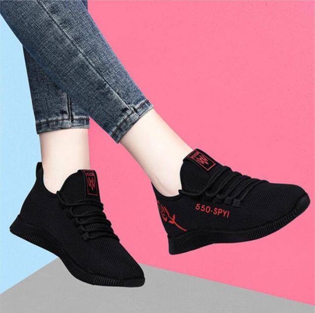 Women's Breathable Non-slip Platform Fashion Autumn New Casual Running Shoes Black Sneakers Lightweight Mesh Tennis Sneaker Fashion Athletic Walking Shoes