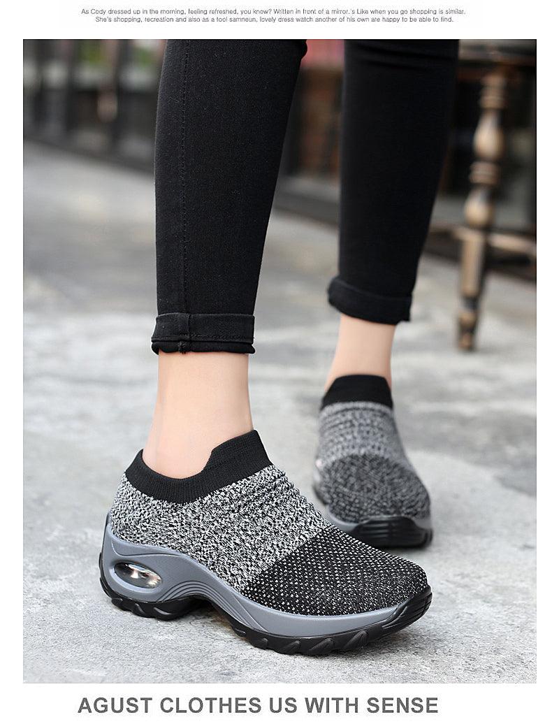 Women's Casual Chunky Sneakers Platform Walking Shoes Fashion Knited Casual Walking Shoes Sock Sneakers Slip On Mesh Air Cushion Comfortable Easy Shoes