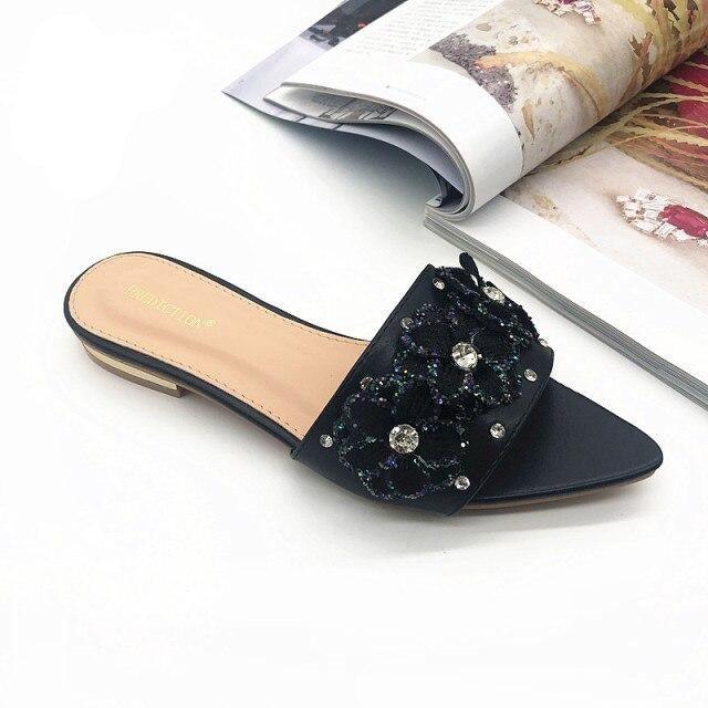 Women's Fashion Slippers Flat Shoes Women's Flower Flats Rhinestone Wedding Shoes Foldable Comfort Slip On Flat Linen Women's Luxury Slippers Flower Slippers Home Shoes Indoor Outdoor Non-Slip Light Weight Shoes