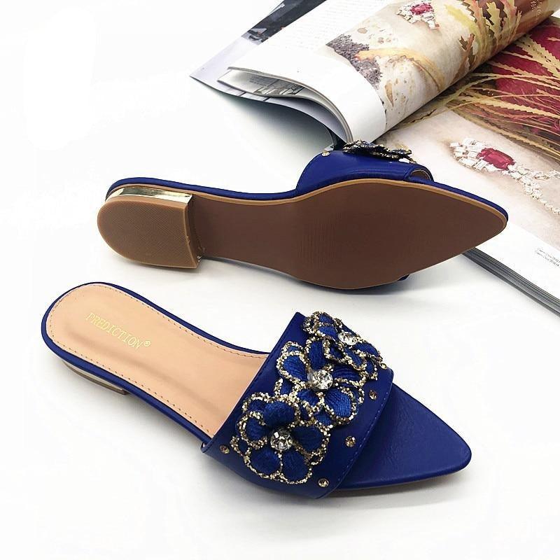 Women's Fashion Slippers Flat Shoes Women's Flower Flats Rhinestone Wedding Shoes Foldable Comfort Slip On Flat Linen Women's Luxury Slippers Flower Slippers Home Shoes Indoor Outdoor Non-Slip Light Weight Shoes