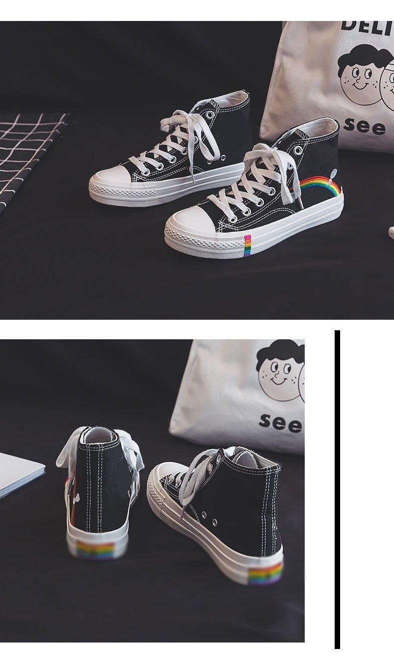 Women's Fashion Vulcanized Sneakers New Rainbow Retro Canvas Shoes Flat Fashion Comfortable Womens Canvas Shoes Sneakers Low Top Tennis Sneakers