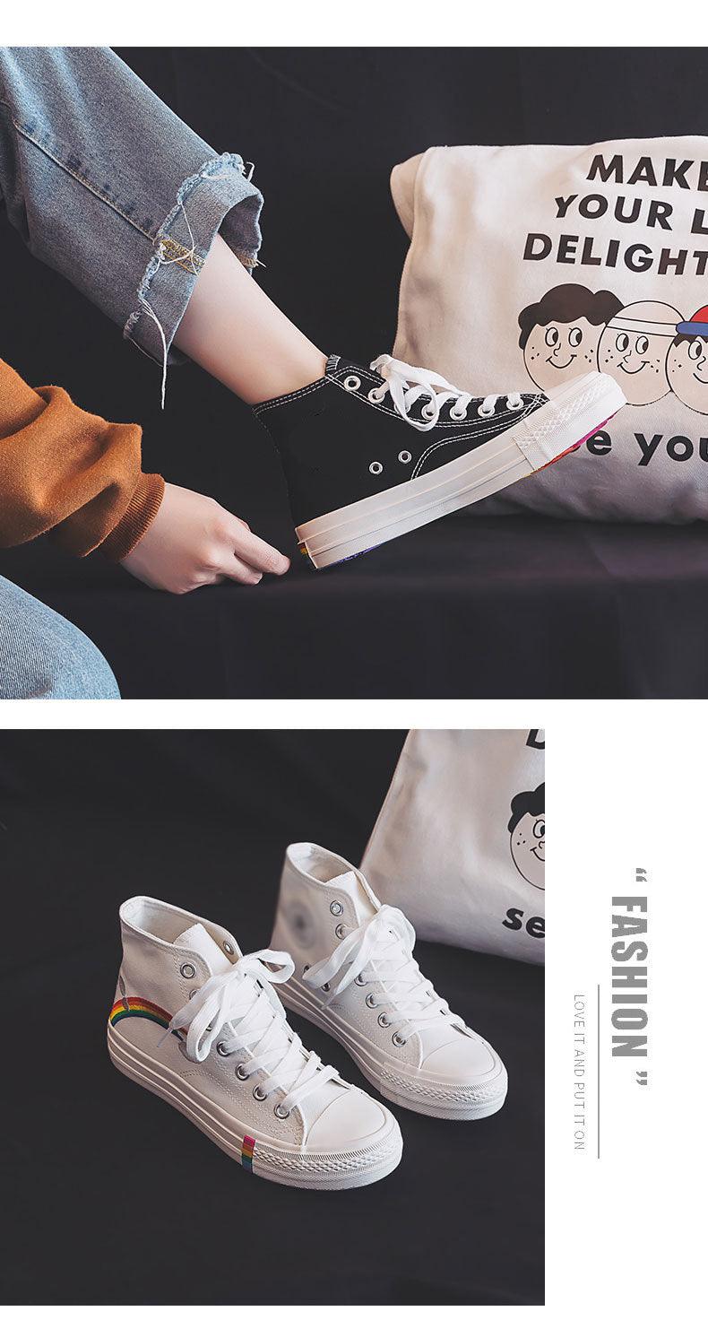 Women's Fashion Vulcanized Sneakers New Rainbow Retro Canvas Shoes Flat Fashion Comfortable Womens Canvas Shoes Sneakers Low Top Tennis Sneakers