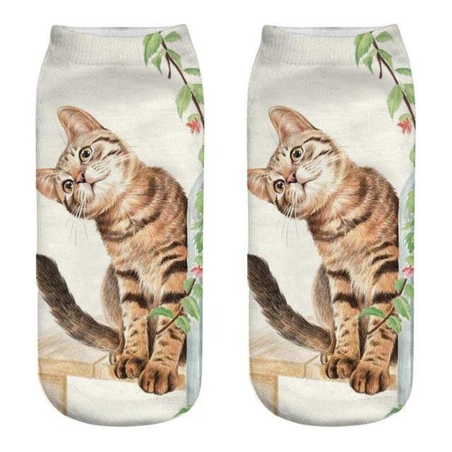 Women's Funny Animal Cute 3D Print Kitten Socks Women Ankle Socks Unisex Socks Fashion Socks Cartoon Cat Fashion Style Casual Boat Socks For Men And Women