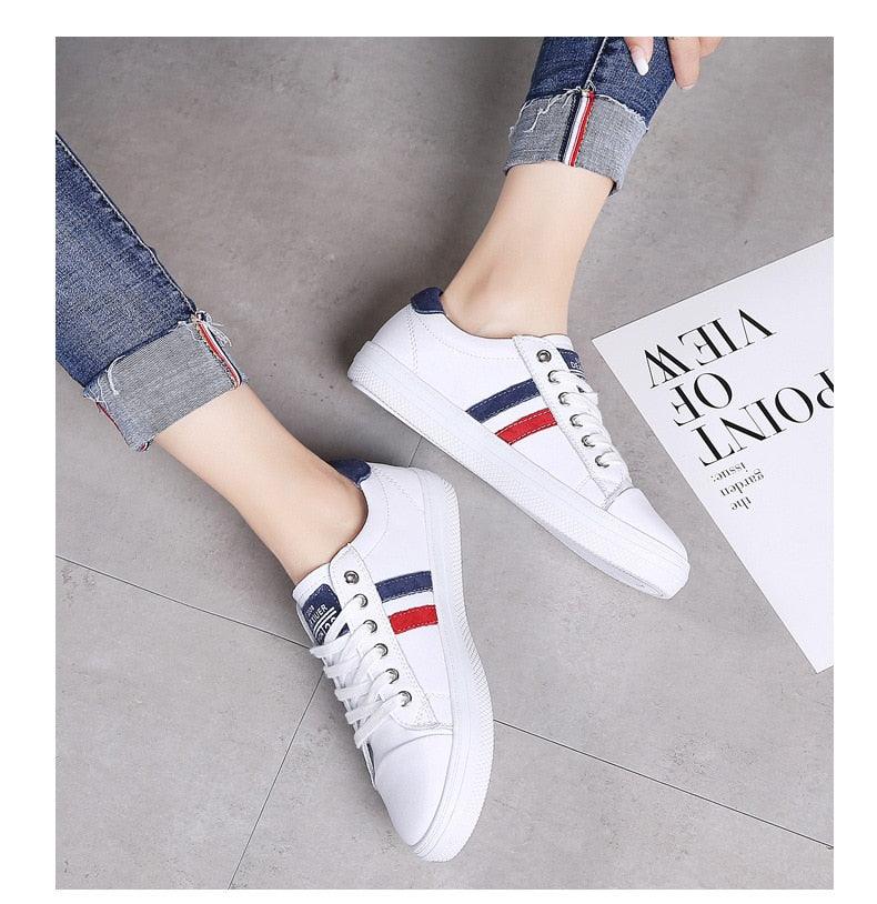 Women's Genuine Leather Sneakers Women Casual Fashionable Sports Shoes Vulcanized Woman White Flat White Sneakers Leather Casual Shoes White Tennis Sneakers