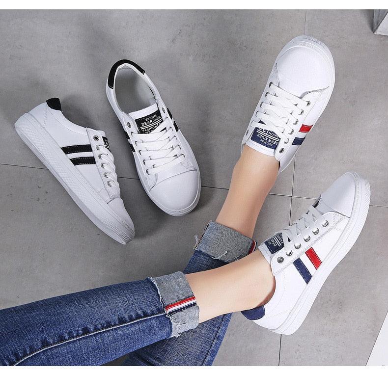 Women's Genuine Leather Sneakers Women Casual Fashionable Sports Shoes Vulcanized Woman White Flat White Sneakers Leather Casual Shoes White Tennis Sneakers