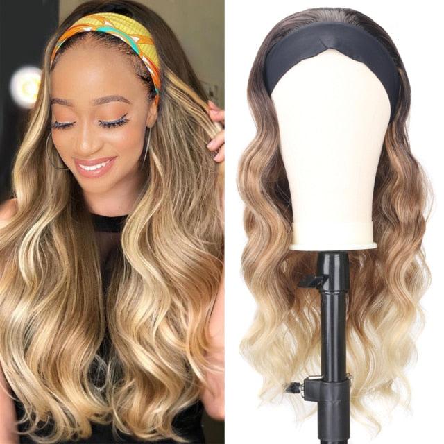 Women's Headband Wig Body Wave Natural Black Blonde Wigs with Headband Fake Hair Synthetic Wigs For Black Women Cosplay Wigs For Women Gifts for girlfriends