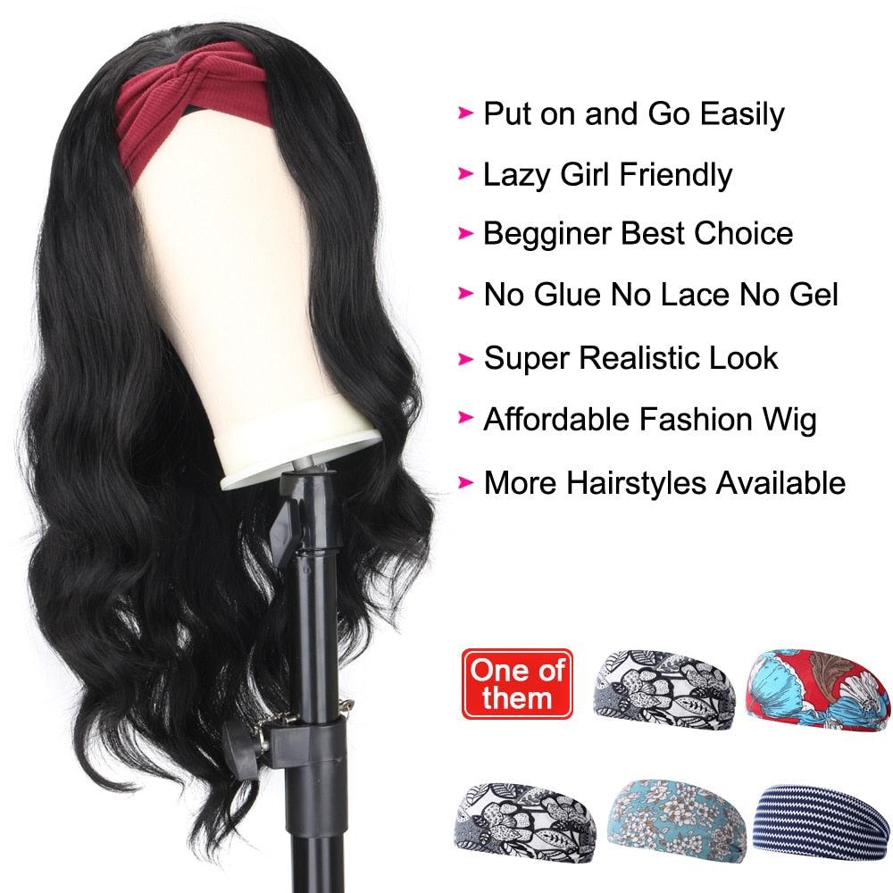 Women's Headband Wig Body Wave Natural Black Blonde Wigs with Headband Fake Hair Synthetic Wigs For Black Women Cosplay Wigs For Women Gifts for girlfriends