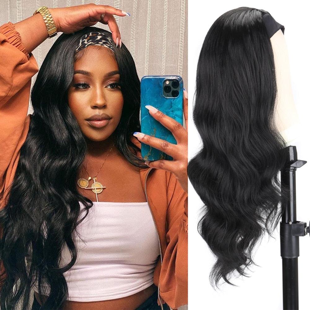 Women's Headband Wig Body Wave Natural Black Blonde Wigs with Headband Fake Hair Synthetic Wigs For Black Women Cosplay Wigs For Women Gifts for girlfriends