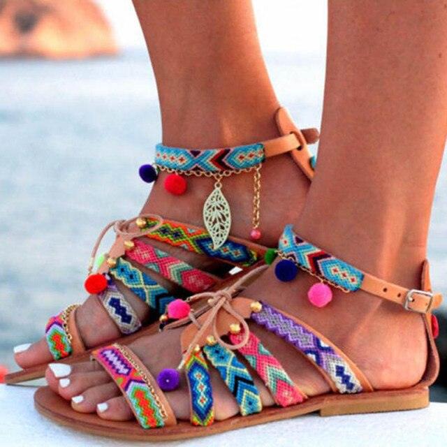 Women's Sandals Summer Shoes Leather Sandals Flats Summer Woman Beach Sandals Arch Support Casual Comfort Retro Slip On Summer Sandal Ladies Casual Beach Flats