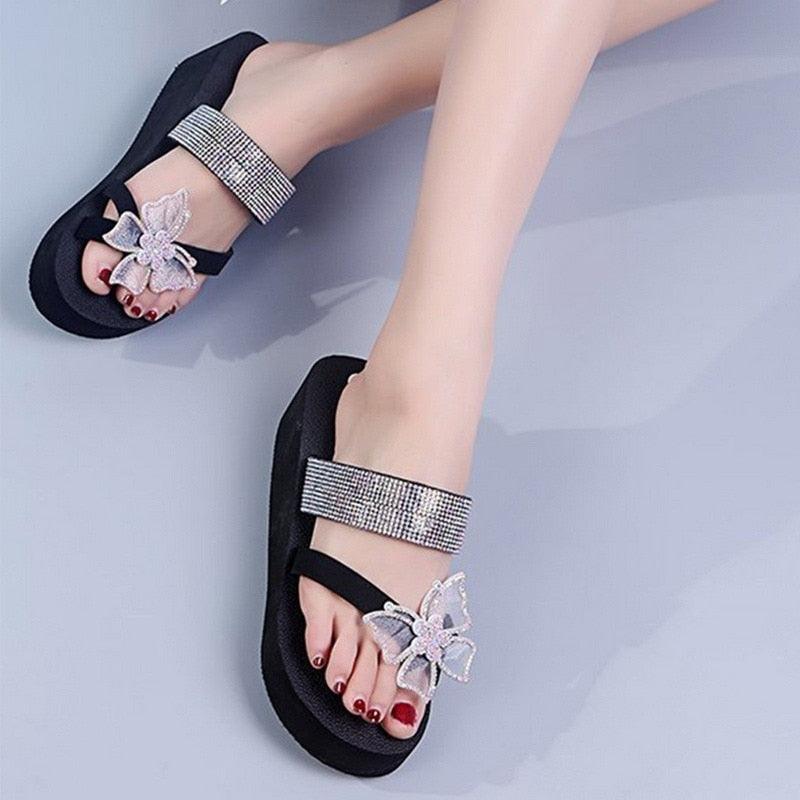 Women's Sandals Summer Slippers Elegant Butterfly Shoes Open Toe Fashion Comfortable Elegant Platform Shoes Pink Sandals For Women Dressy Modern Thick Platform Sandals