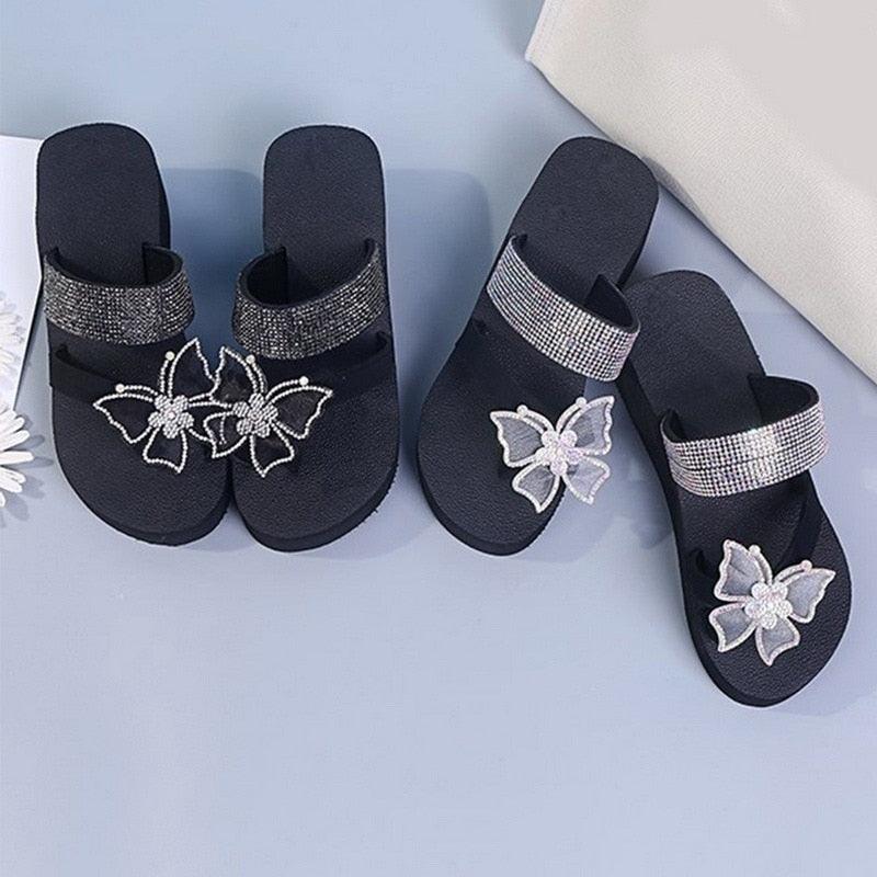 Women's Sandals Summer Slippers Elegant Butterfly Shoes Open Toe Fashion Comfortable Elegant Platform Shoes Pink Sandals For Women Dressy Modern Thick Platform Sandals