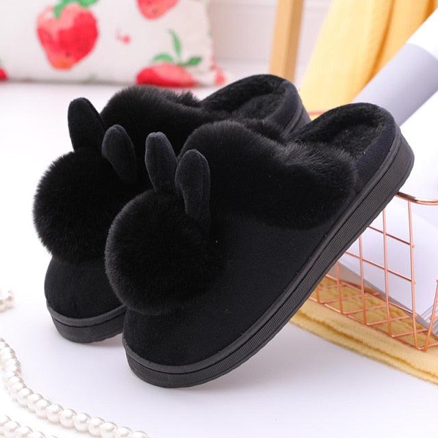 Women's Shoes Rabbit Ear Floor Indoor Cotton Slippers Winter Autumn Shoes Women Non-Slip Thick Bottom House Animal Slippers For Women Mens Winter Warm Memory Foam Cartoon Home Slippers